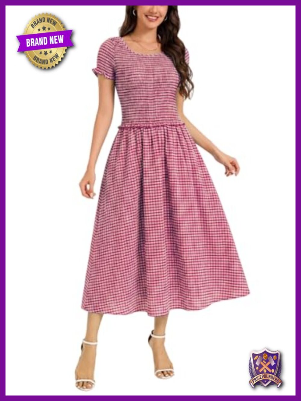 Women 2 Piece Gingham Skirt Set Cotton Square Neck Smocked Waist Crop Top